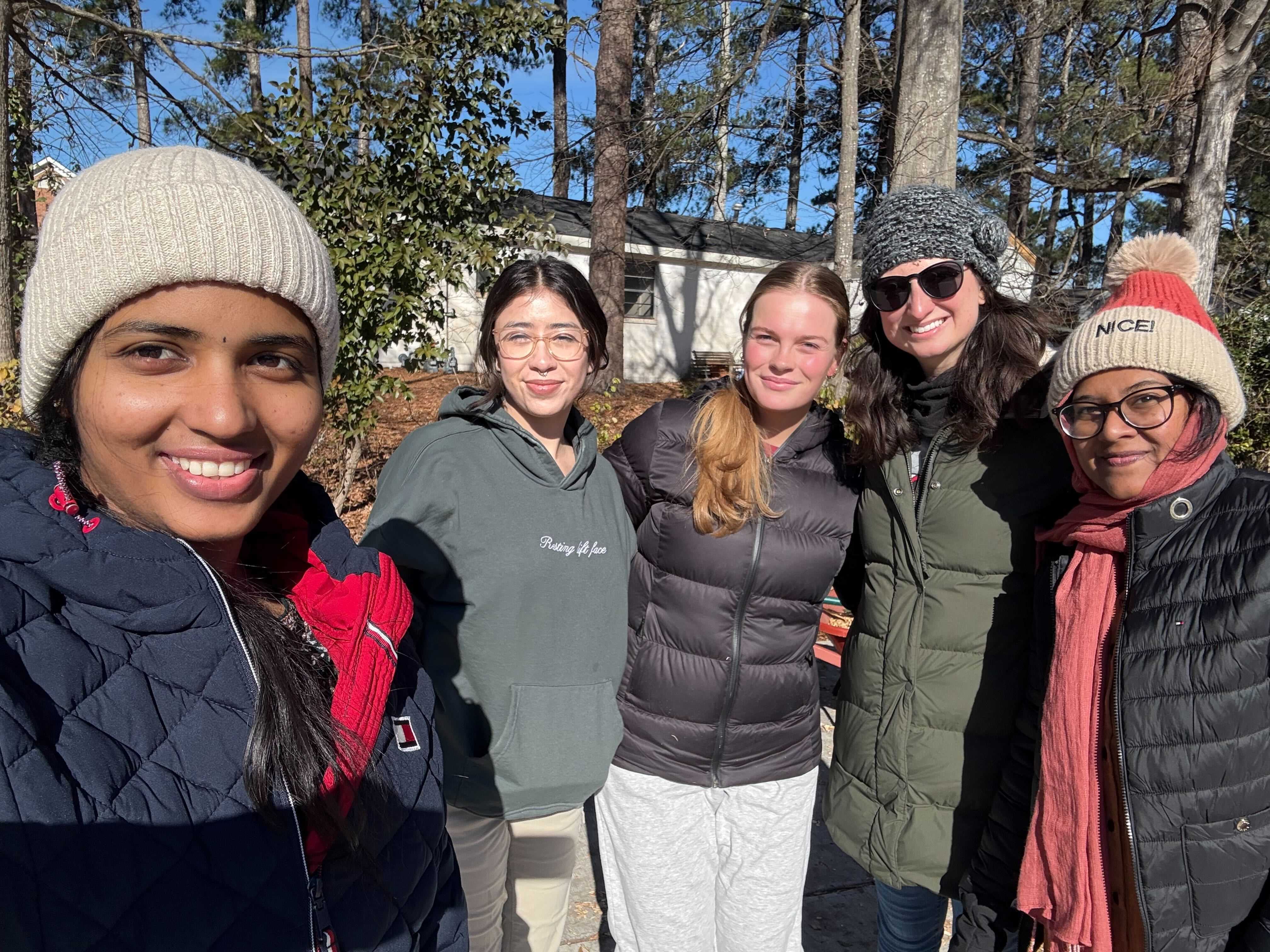 Pavani, Kim, Oliva, Tatum, and Shanita (left to right) at volunteer site